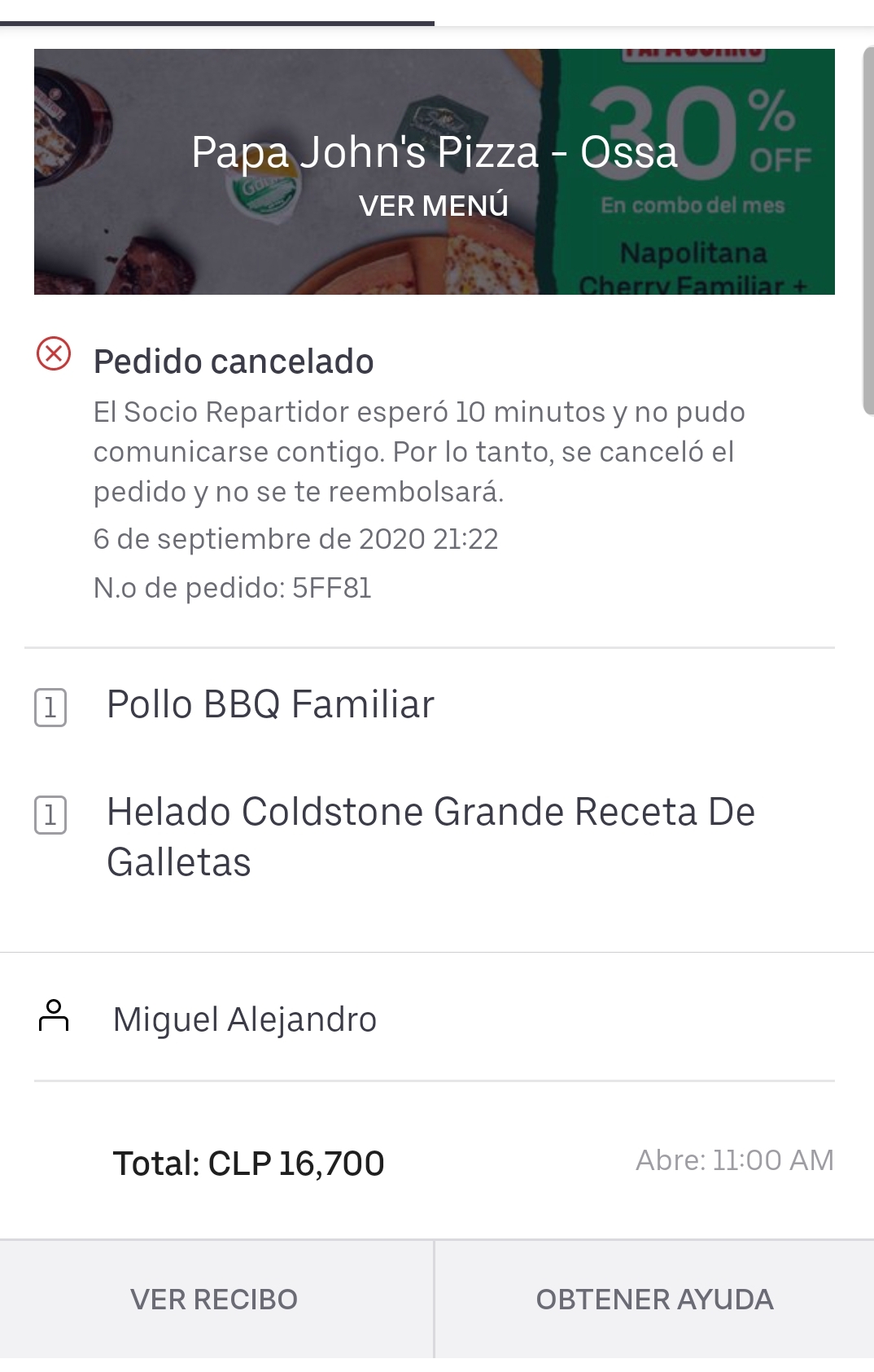 Uber Eats Pedido Cancelado Por Repartidor Negativo Reclamos Cl