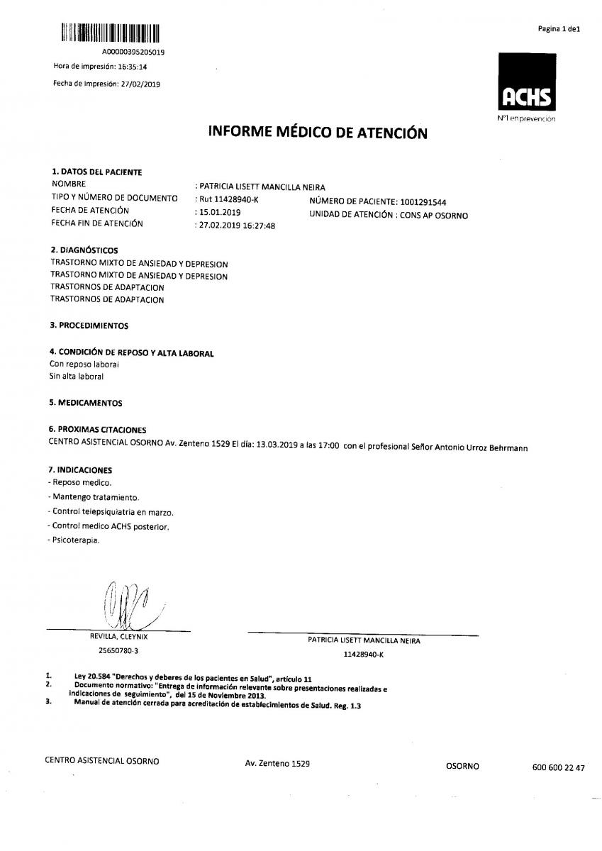 Achs Rechazo Licencia Medica Reclamoscl 0262